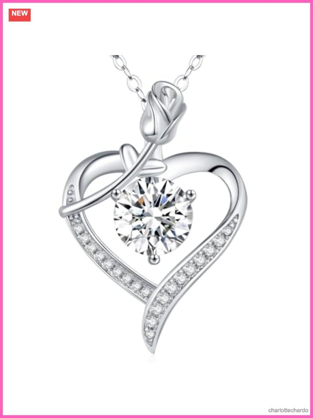 Moissanite Pendant Necklace 18K Real Platinum Filled 925 Sterling Silver